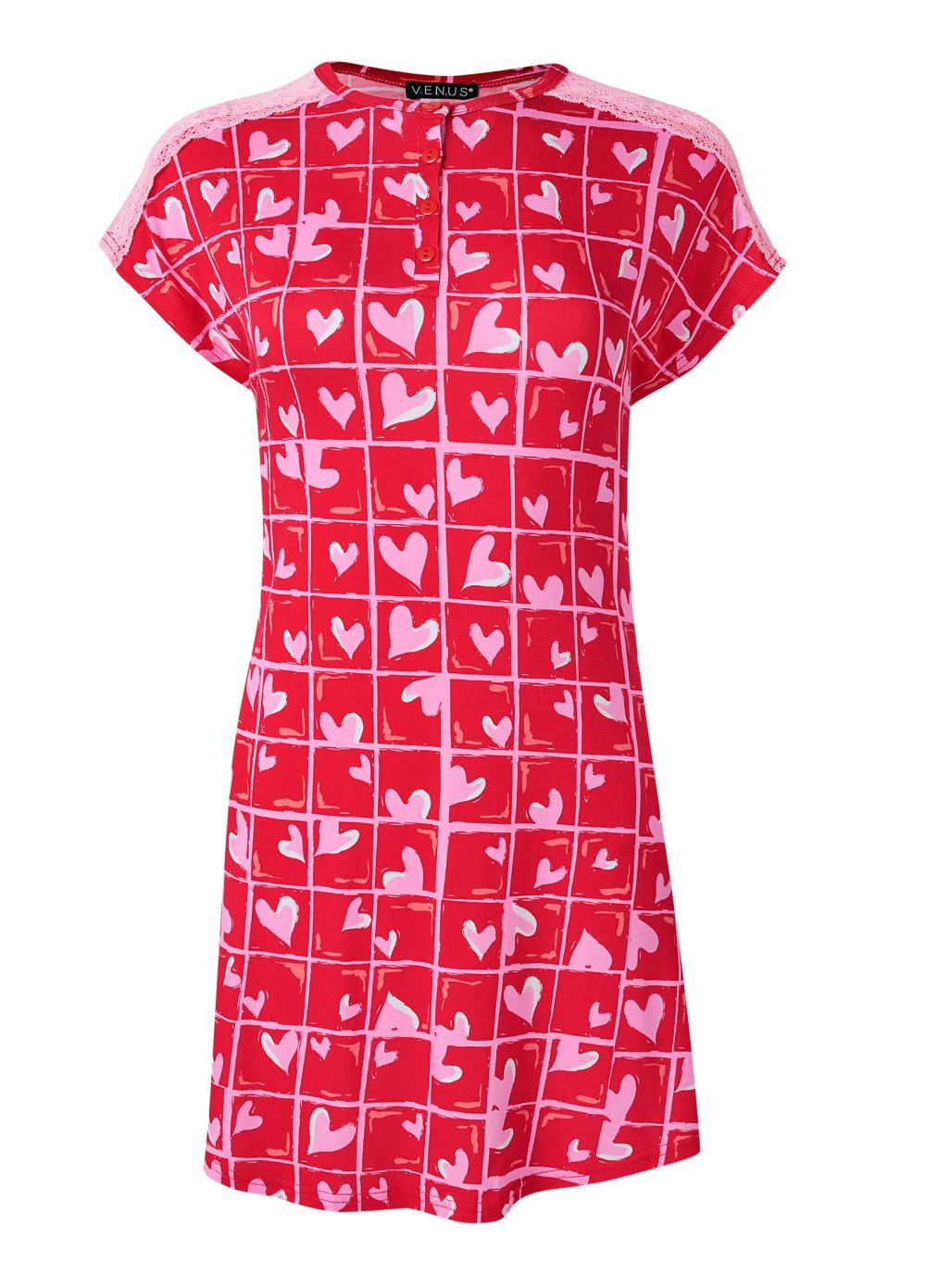 Venus Candy Hearts LACE DETAIL NIGHTGOWN