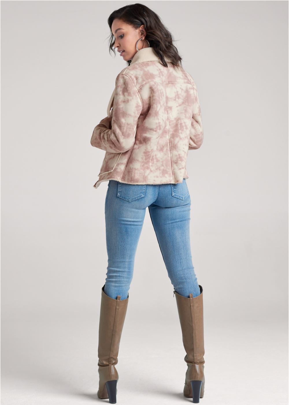 Venus Faux-Suede Tie-Dye Coat in White & Pink