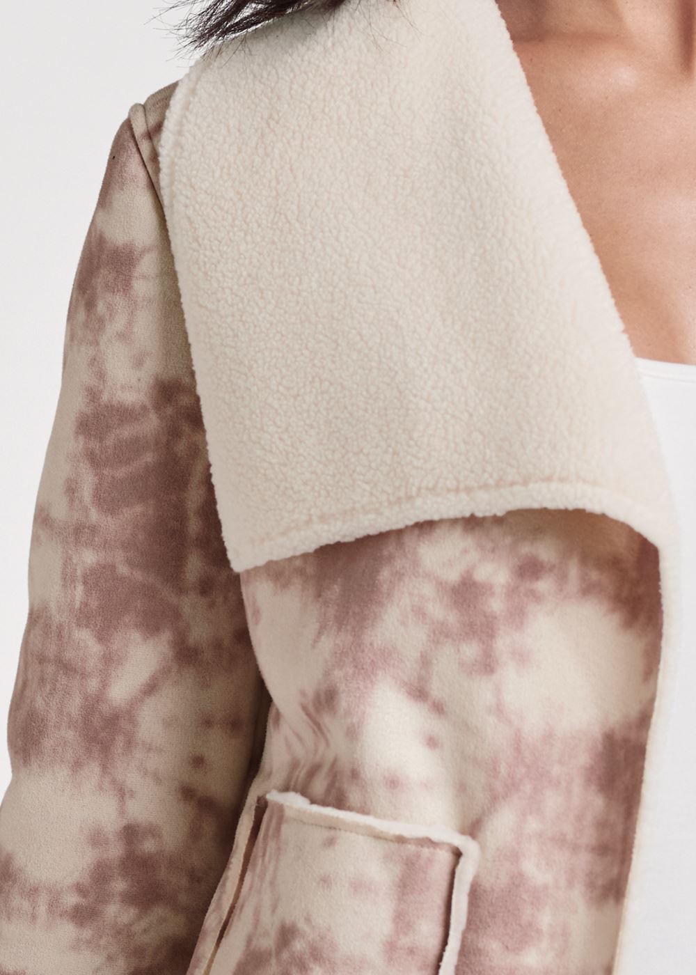 Venus Faux-Suede Tie-Dye Coat in White & Pink