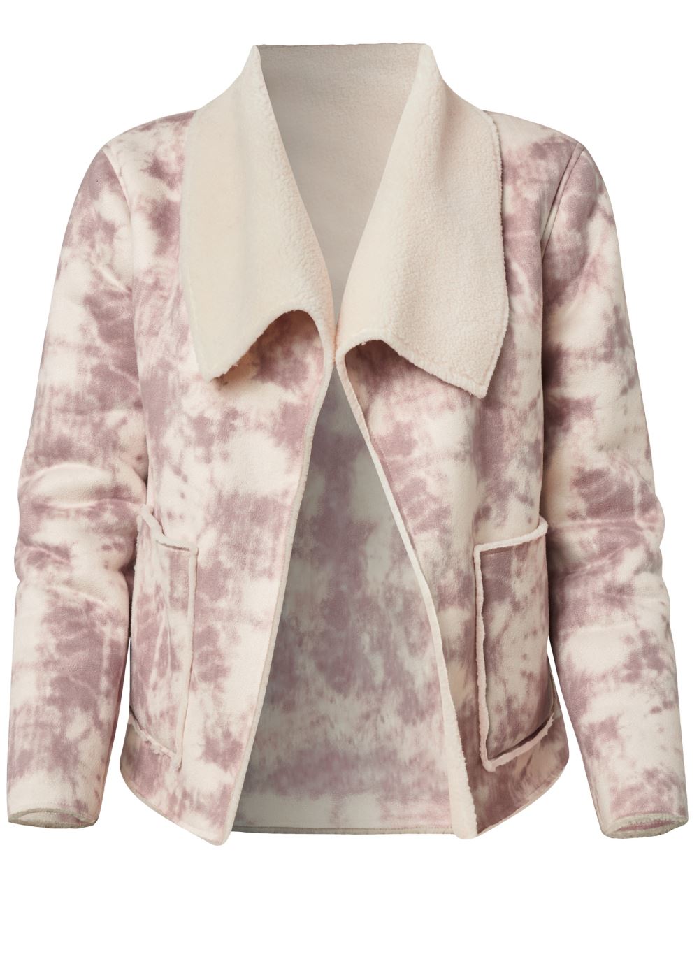 Venus Faux-Suede Tie-Dye Coat in White & Pink