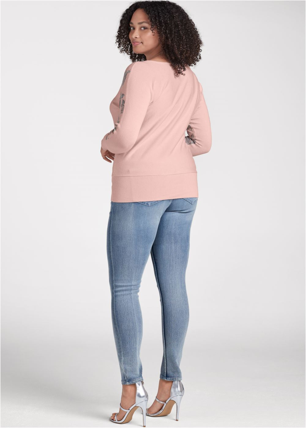 Venus Plus Size Floral Detail Sweater in Pink