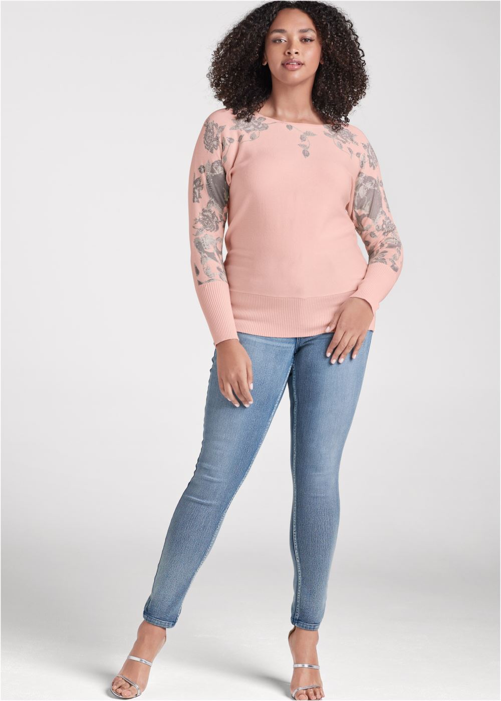 Venus Plus Size Floral Detail Sweater in Pink