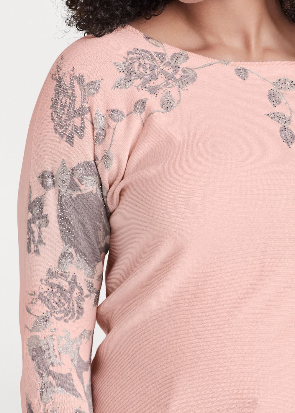 Venus Plus Size Floral Detail Sweater in Pink