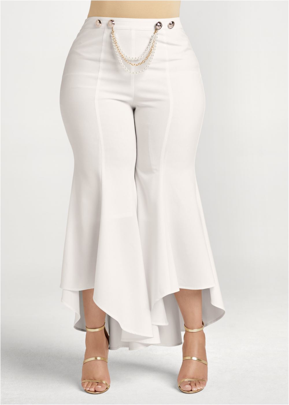 Venus Plus Size Ruffle Hem Pants With Removable Trim in Off White
