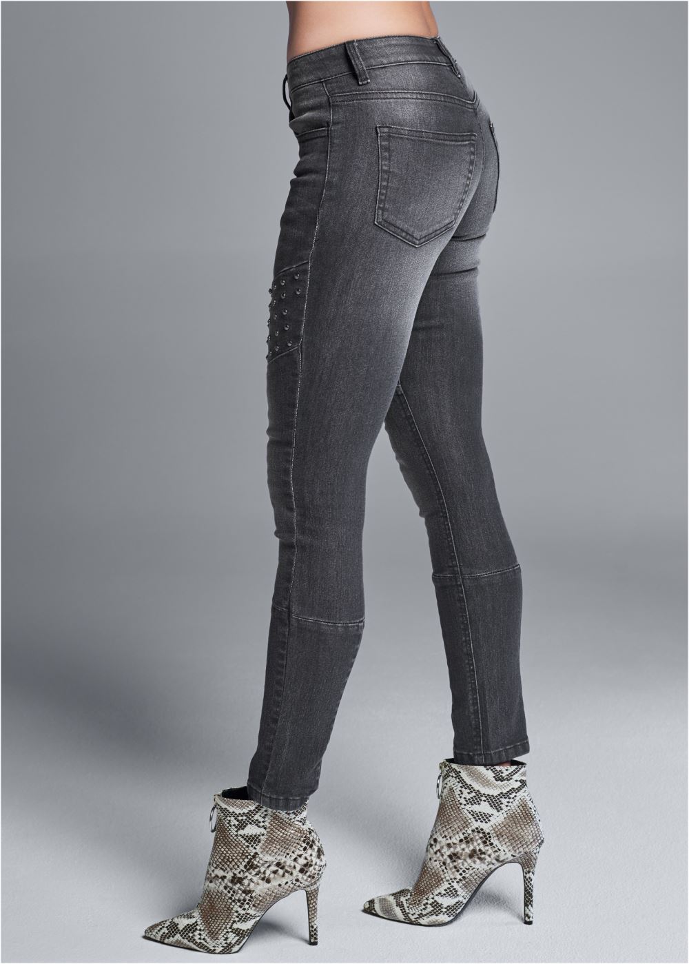 Venus Plus Size Stud Detail Skinny Jeans in Washed Denim