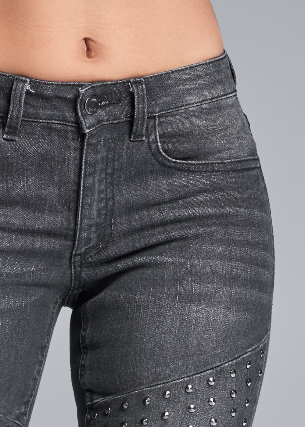 Venus Plus Size Stud Detail Skinny Jeans in Washed Denim