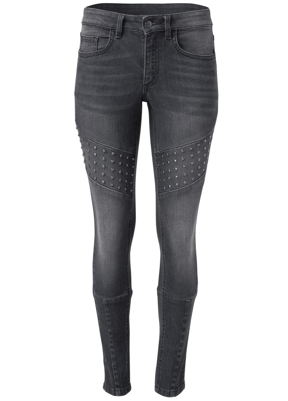 Venus Plus Size Stud Detail Skinny Jeans in Washed Denim