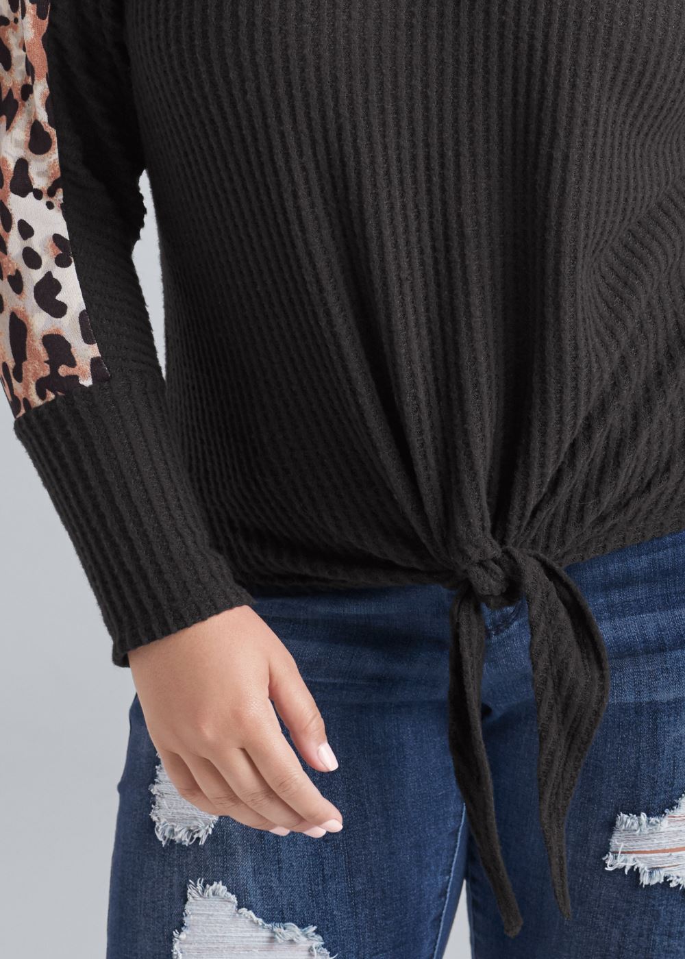 Venus Plus Size Print Stripe Lounge Top in Black Multi
