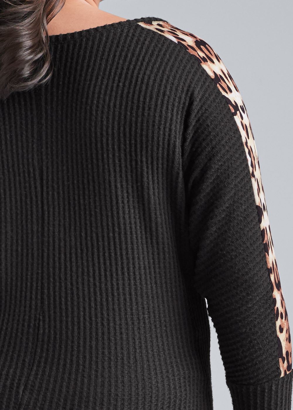 Venus Plus Size Print Stripe Lounge Top in Black Multi