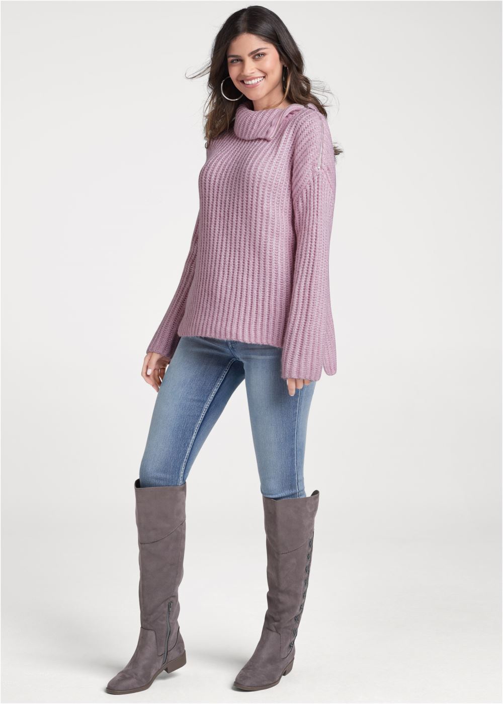 Venus Plus Size Zipper Detail Sweater in Pink