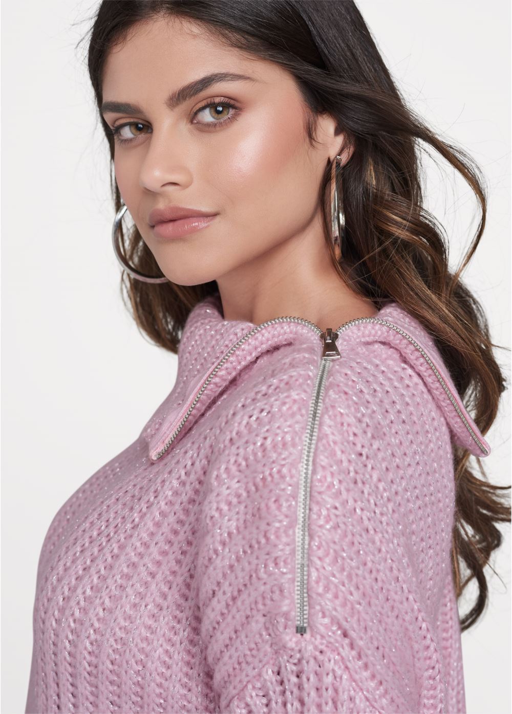Venus Plus Size Zipper Detail Sweater in Pink