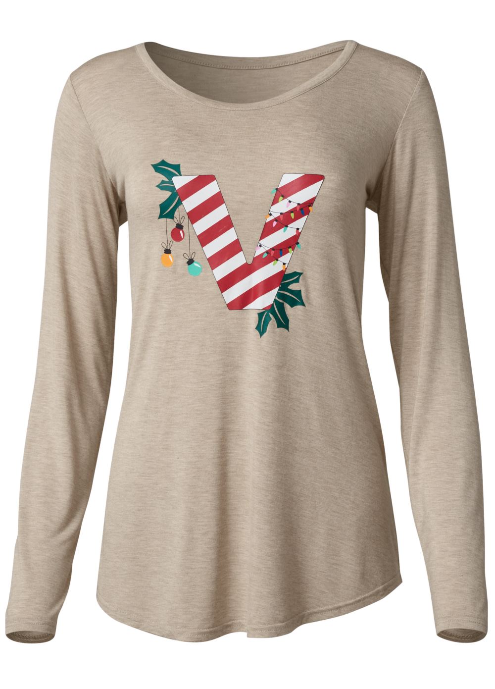 Venus Holiday Heathered Oatmeal LONG SLEEVE PAJAMA SHIRT