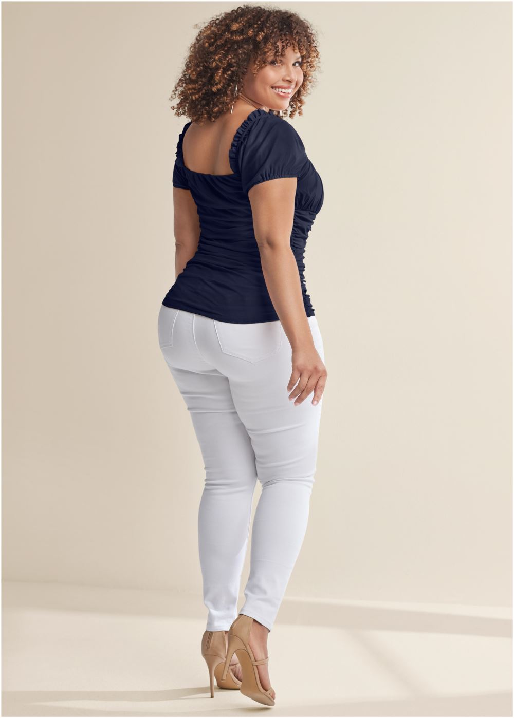 Venus Plus Size Ruched Mesh Short Sleeve Top
