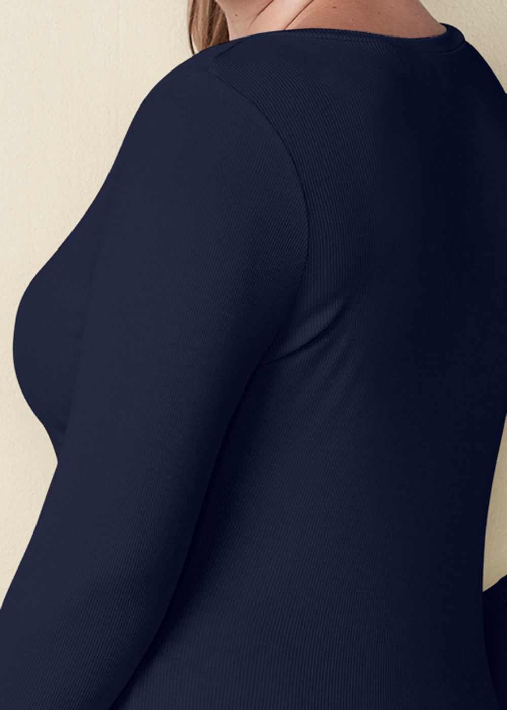 Venus Navy RIBBED V-NECK TOP