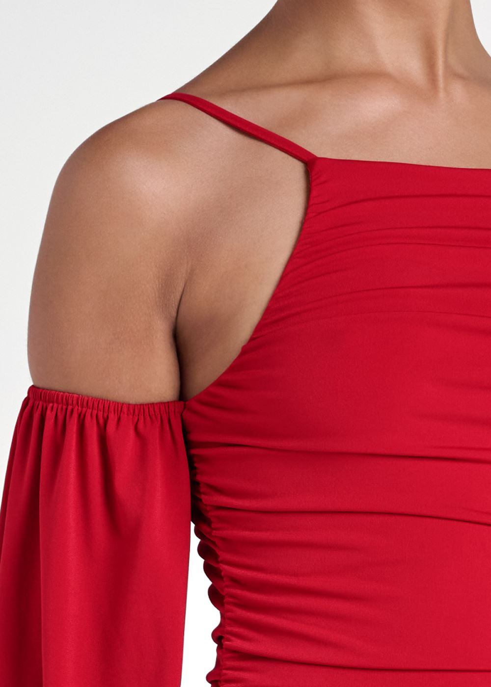 Venus Red COLD-SHOULDER RUCHED DRESS