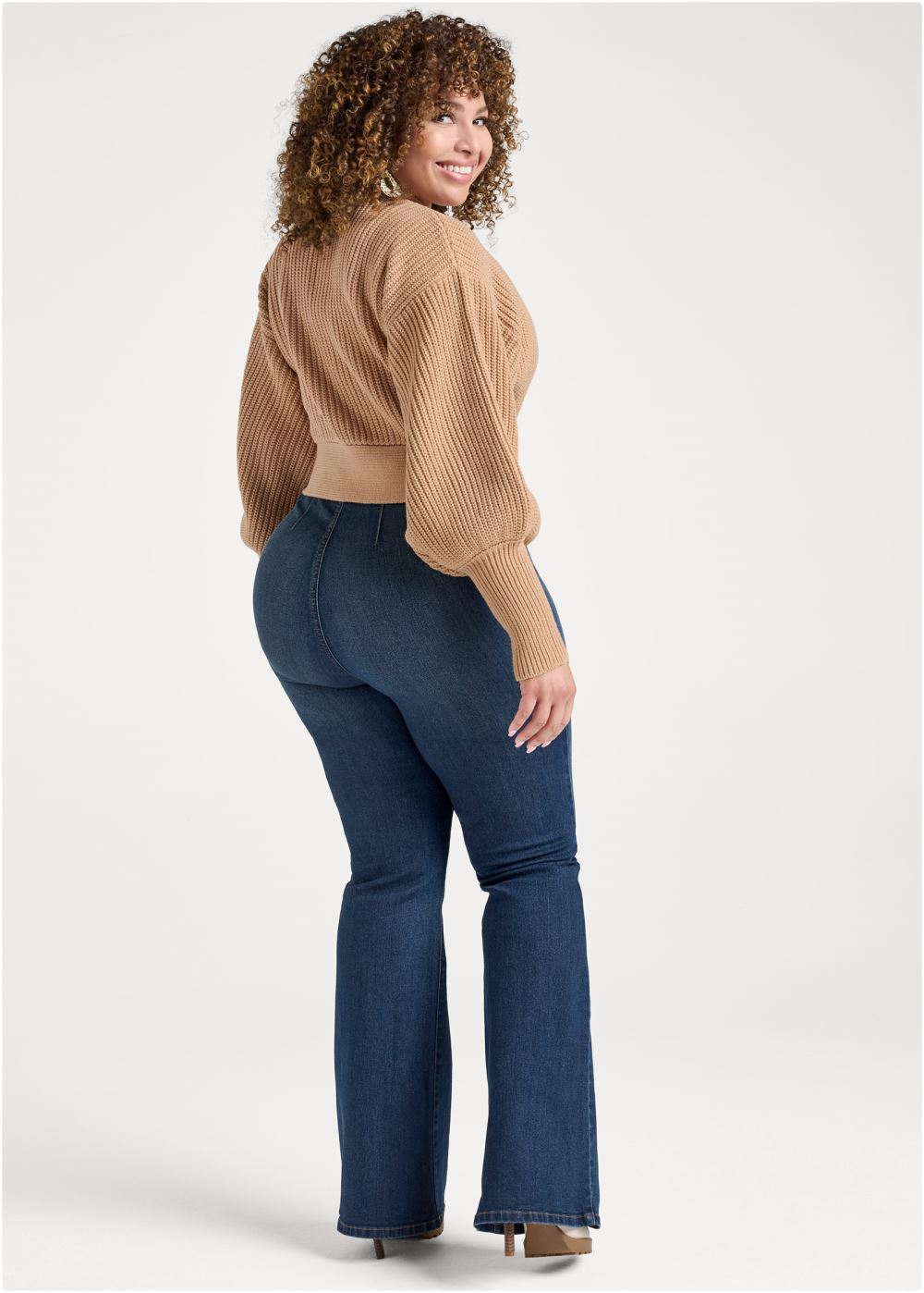 Venus Light Brown WRAP BALLOON SLEEVE SWEATER