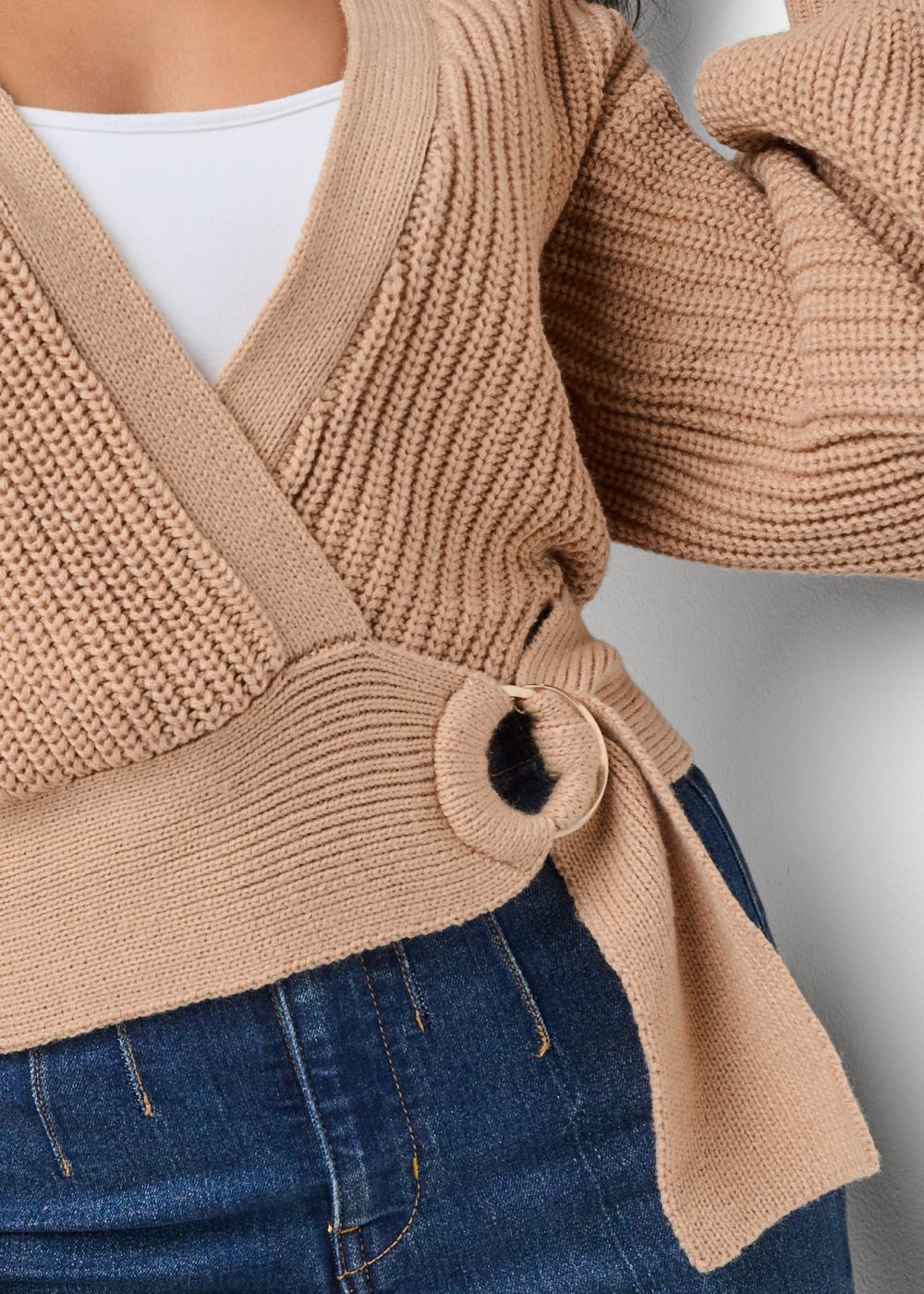 Venus Light Brown WRAP BALLOON SLEEVE SWEATER