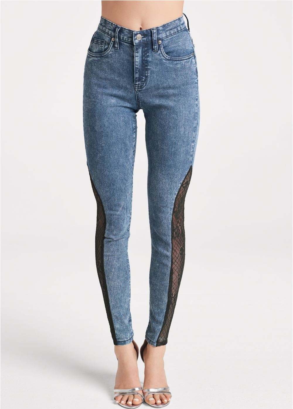 Venus Dark Wash LACE INSET SKINNY JEANS