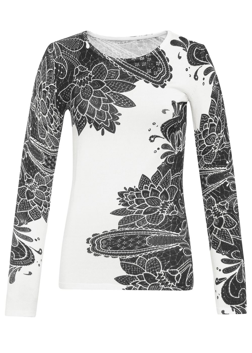 Venus Plus Size Petal Print Sweater in Black & White