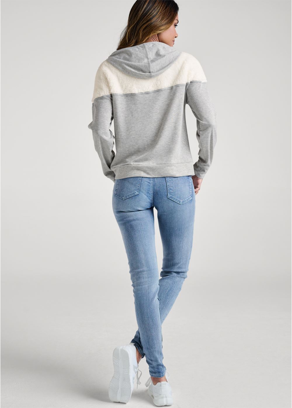 Venus Plus Size Sherpa Neck-Zip Sweatshirt in Off White & Heather Grey