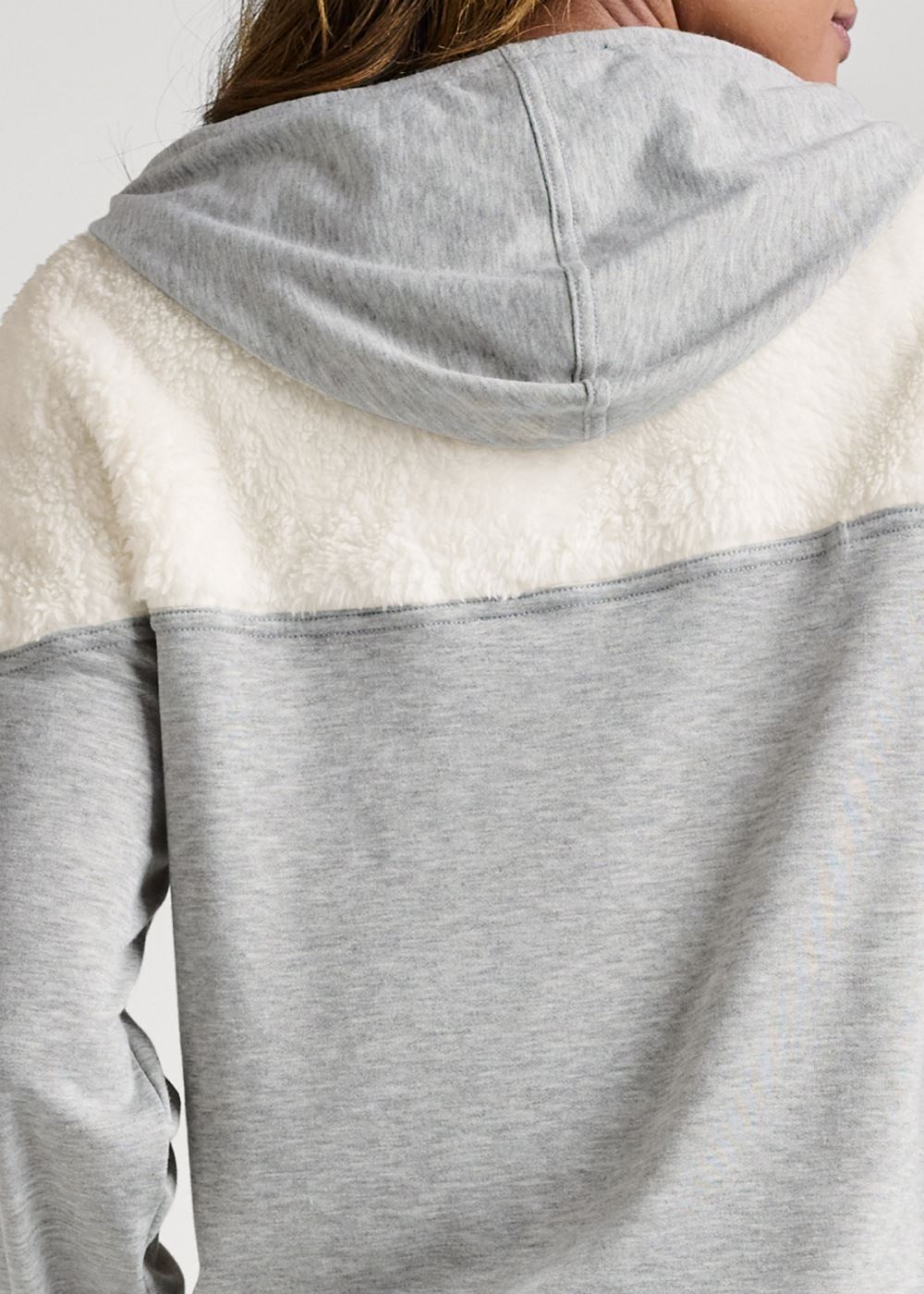 Venus Plus Size Sherpa Neck-Zip Sweatshirt in Off White & Heather Grey