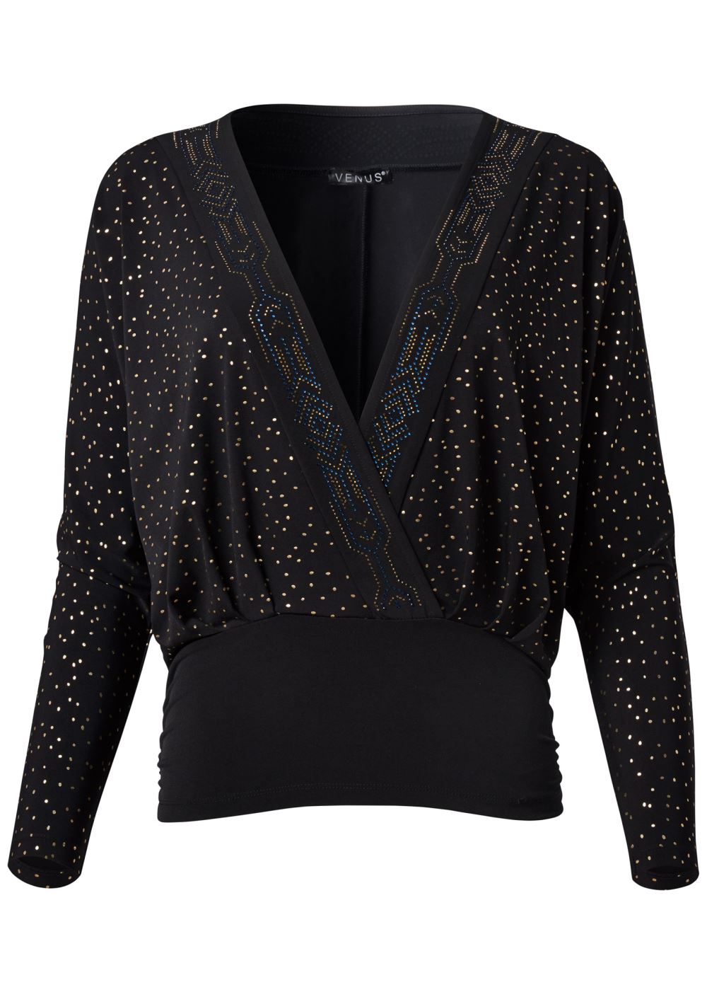 Venus Plus Size Emebllished Plunge-Front Top