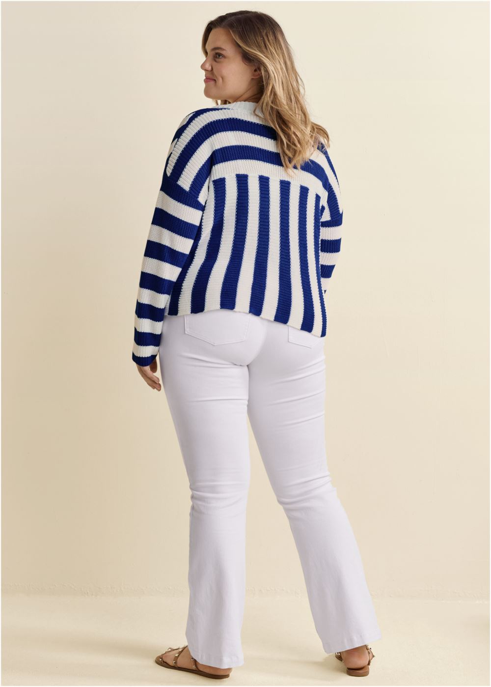 Venus Plus Size Knit Striped Cardigan in Blue Multi