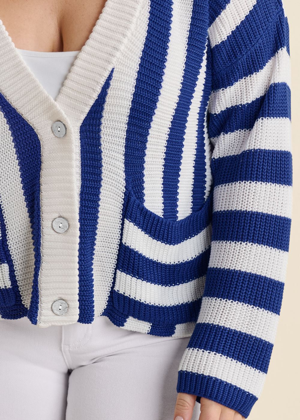 Venus Plus Size Knit Striped Cardigan in Blue Multi