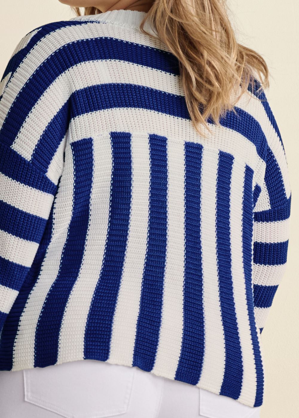 Venus Plus Size Knit Striped Cardigan in Blue Multi