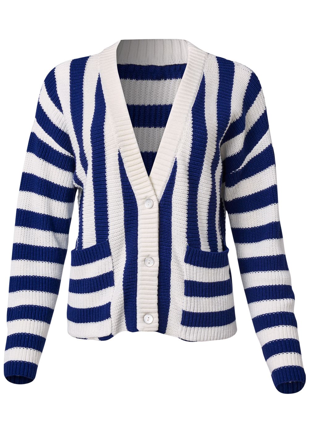 Venus Plus Size Knit Striped Cardigan in Blue Multi