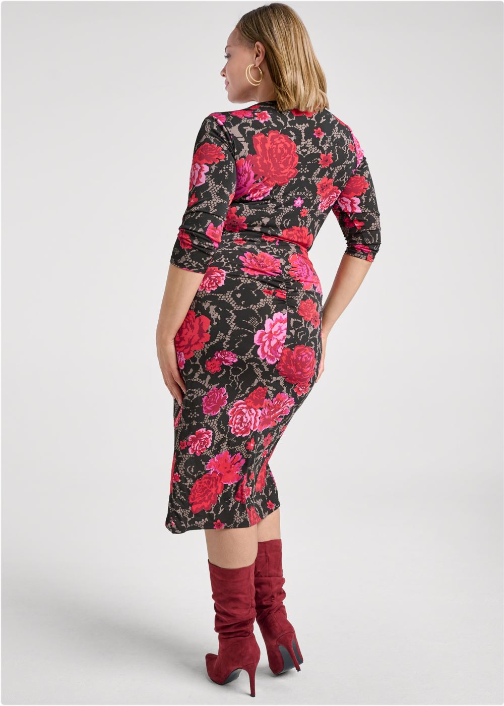 Venus Plus Size Ruched Bodycon Midi Dress