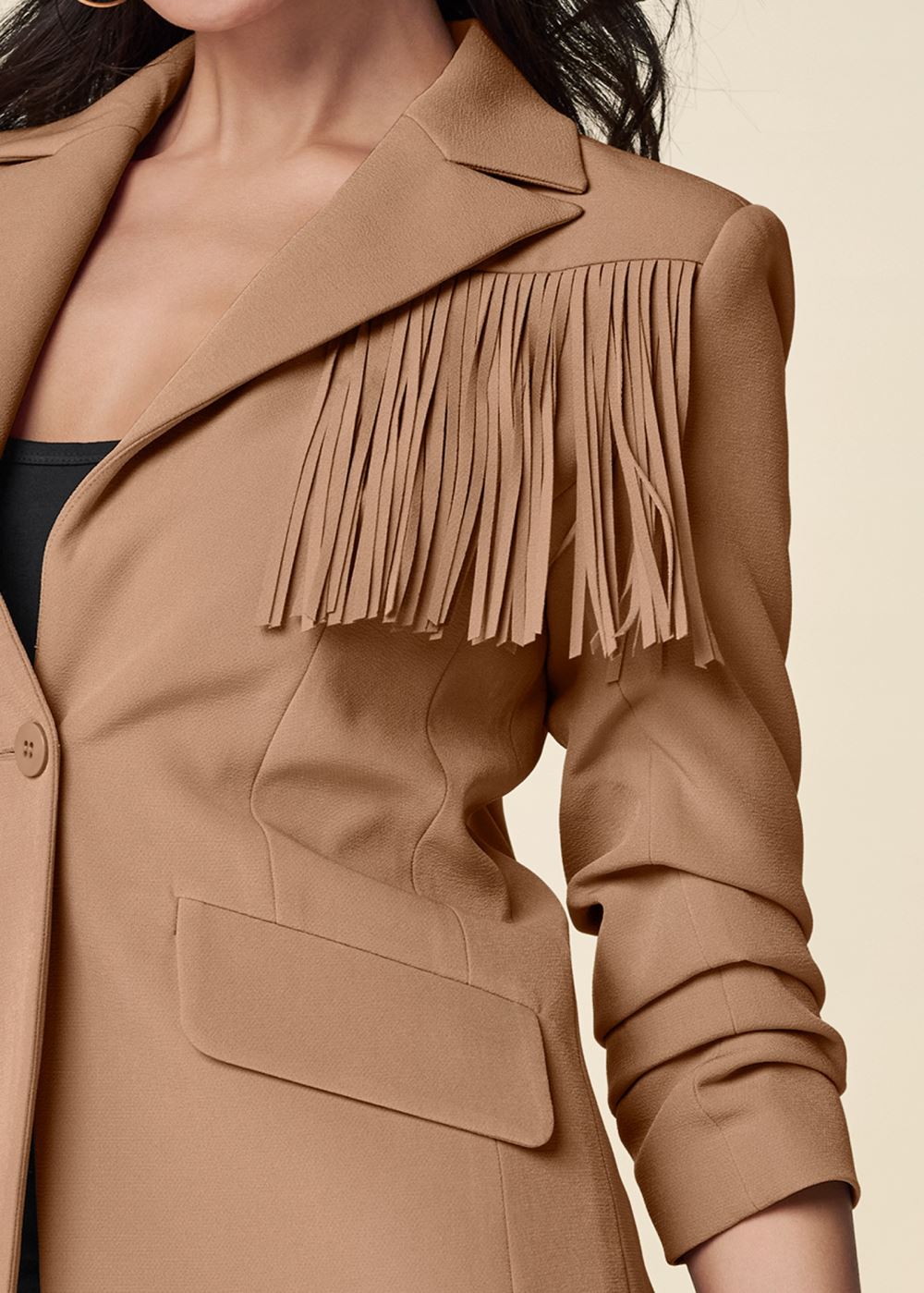 Venus Fringe Suiting Blazer in Camel