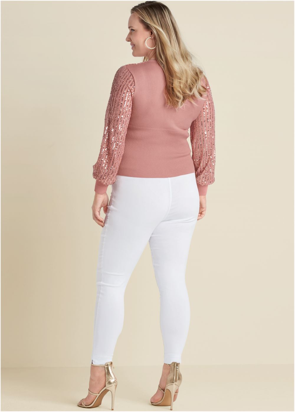 Venus Plus Size Sequin Cardigan in Rose Gold
