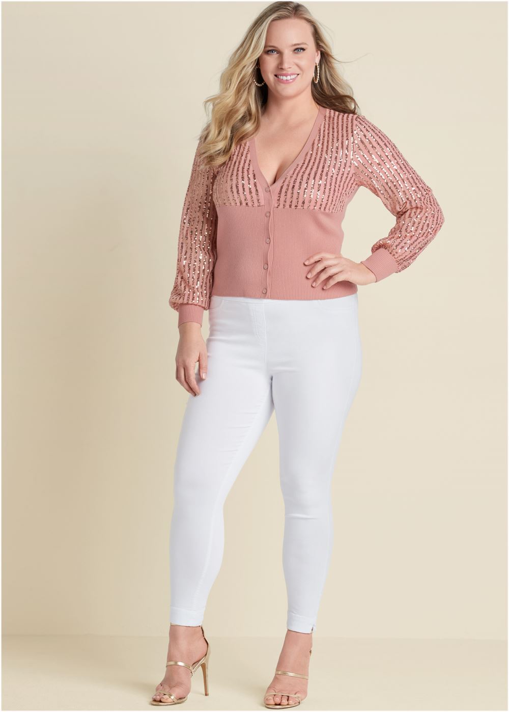 Venus Plus Size Sequin Cardigan in Rose Gold