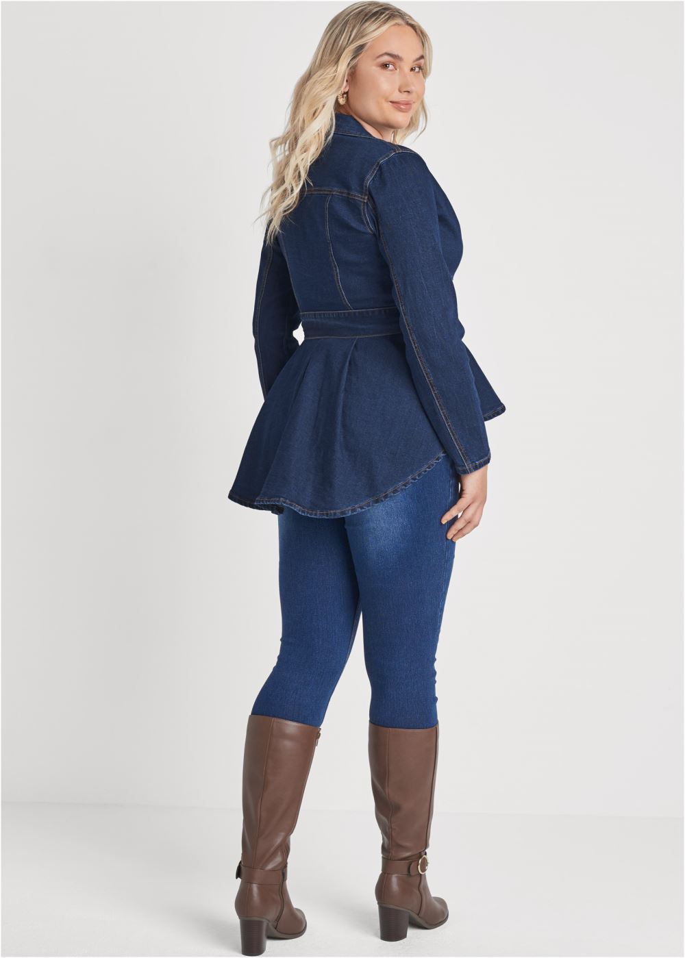 Venus Ruffle Hem Jean Jacket in Dark Wash
