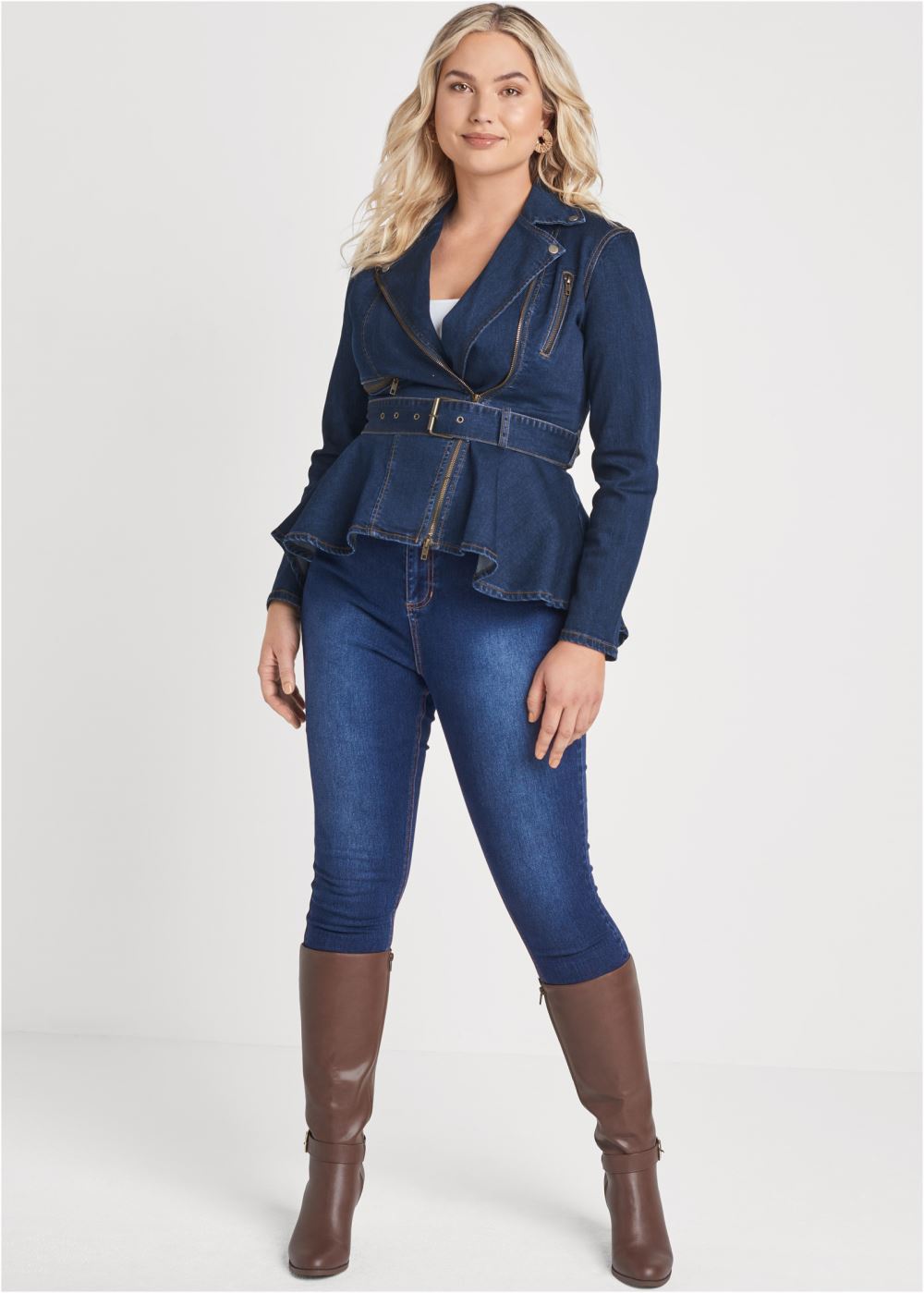 Venus Ruffle Hem Jean Jacket in Dark Wash