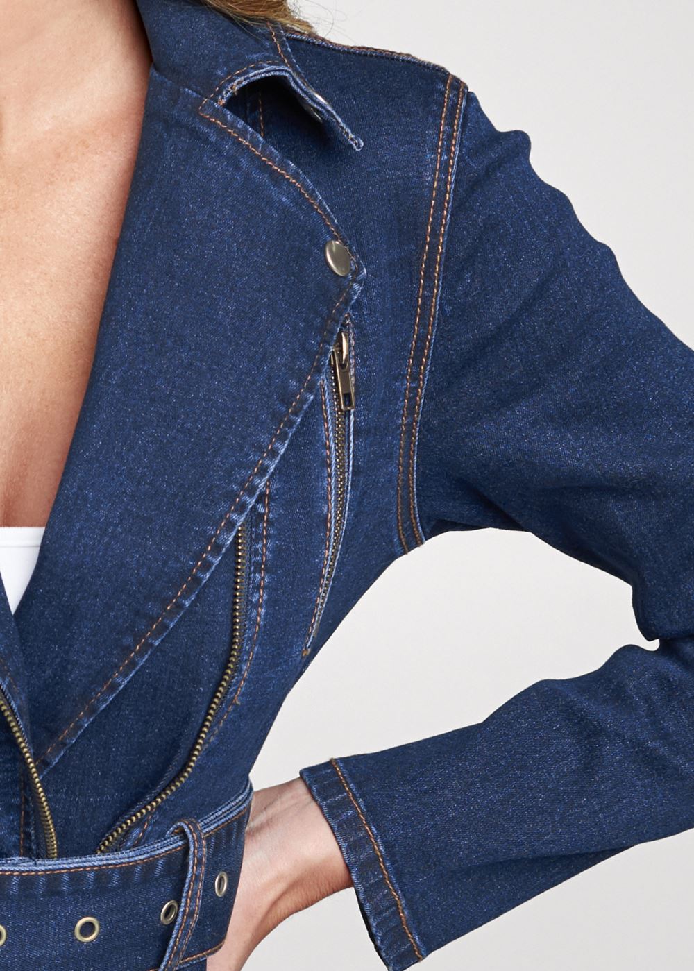 Venus Ruffle Hem Jean Jacket in Dark Wash