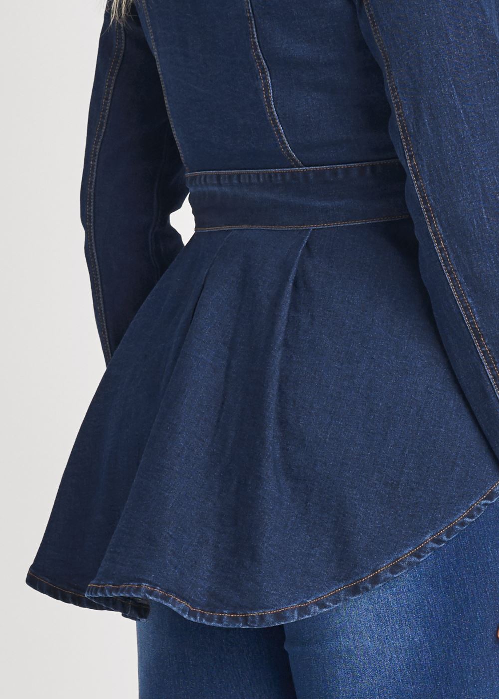 Venus Ruffle Hem Jean Jacket in Dark Wash