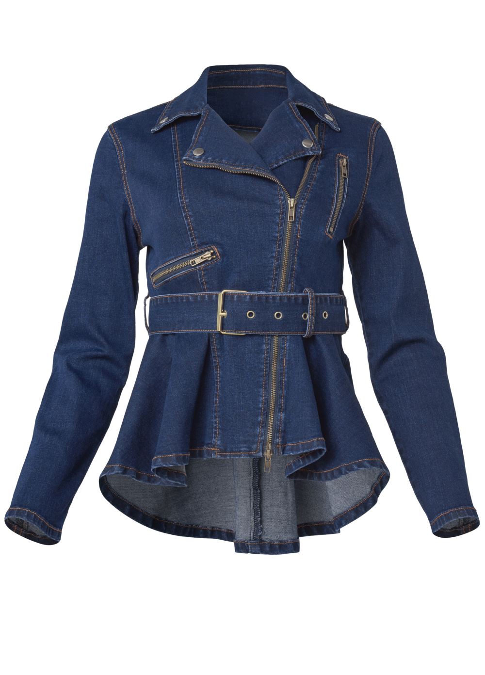 Venus Ruffle Hem Jean Jacket in Dark Wash