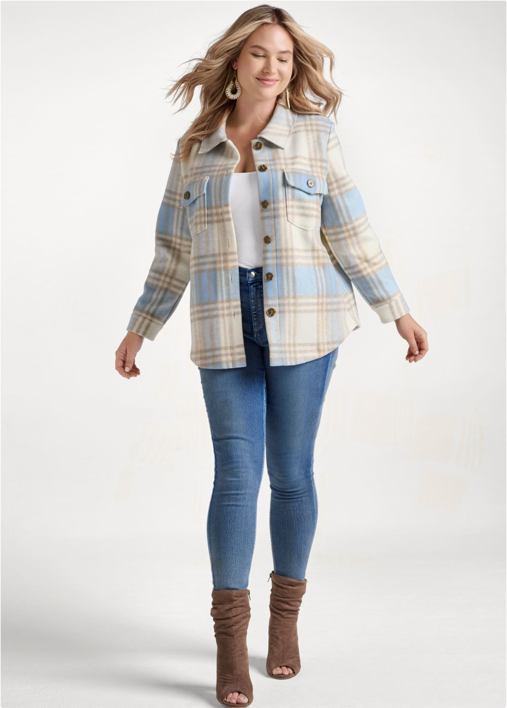 Venus Plaid Shacket in Blue Multi