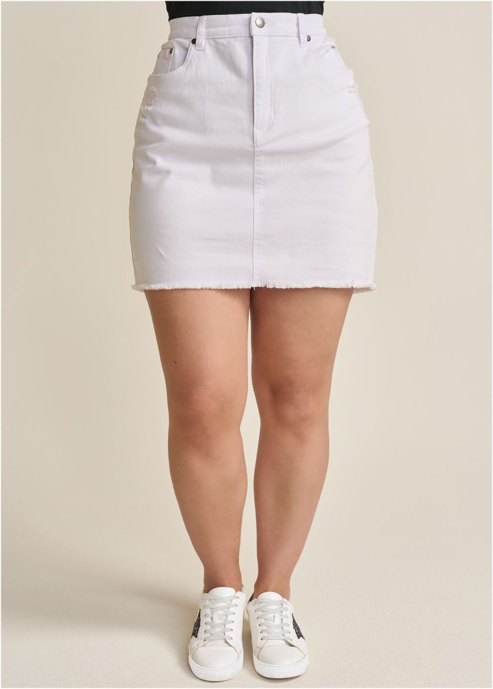 Venus Plus Size Denim Mini Skirt - White