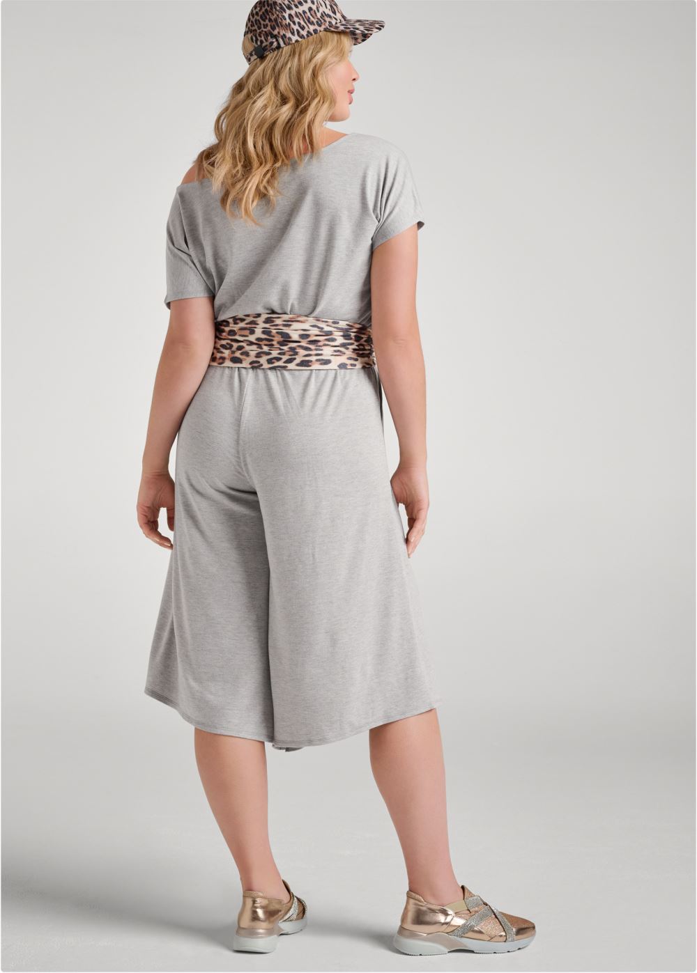 Venus Plus Size Sand Dune Cheetah Jumpsuit in Grey Multi