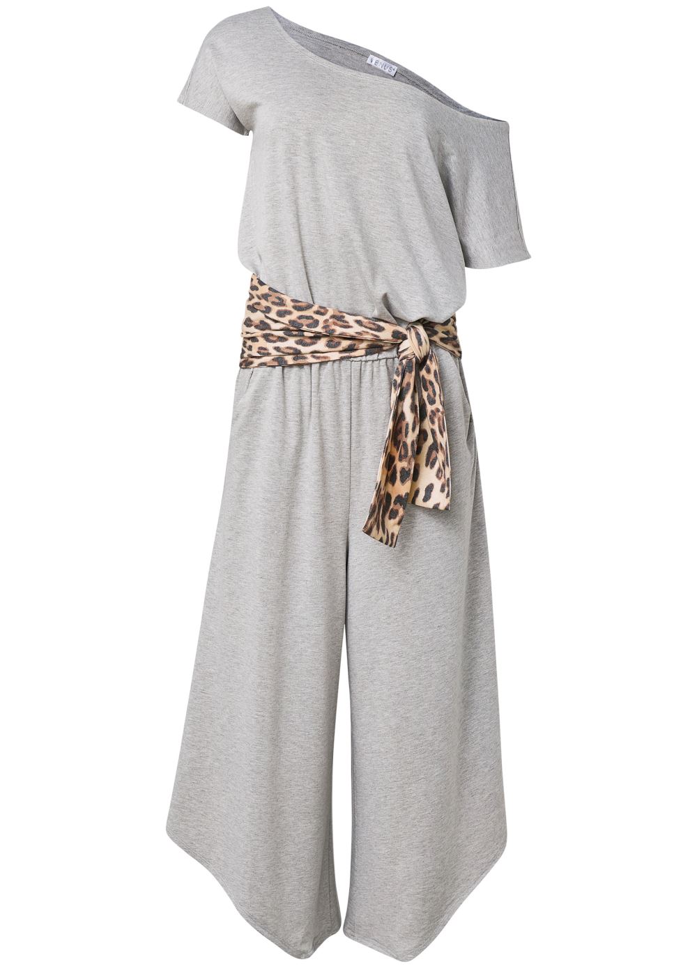 Venus Plus Size Sand Dune Cheetah Jumpsuit in Grey Multi