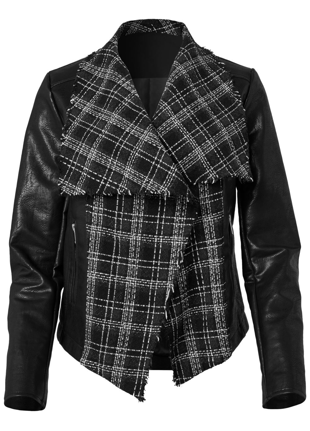 Venus Faux-Leather Tweed Jacket in Black Multi