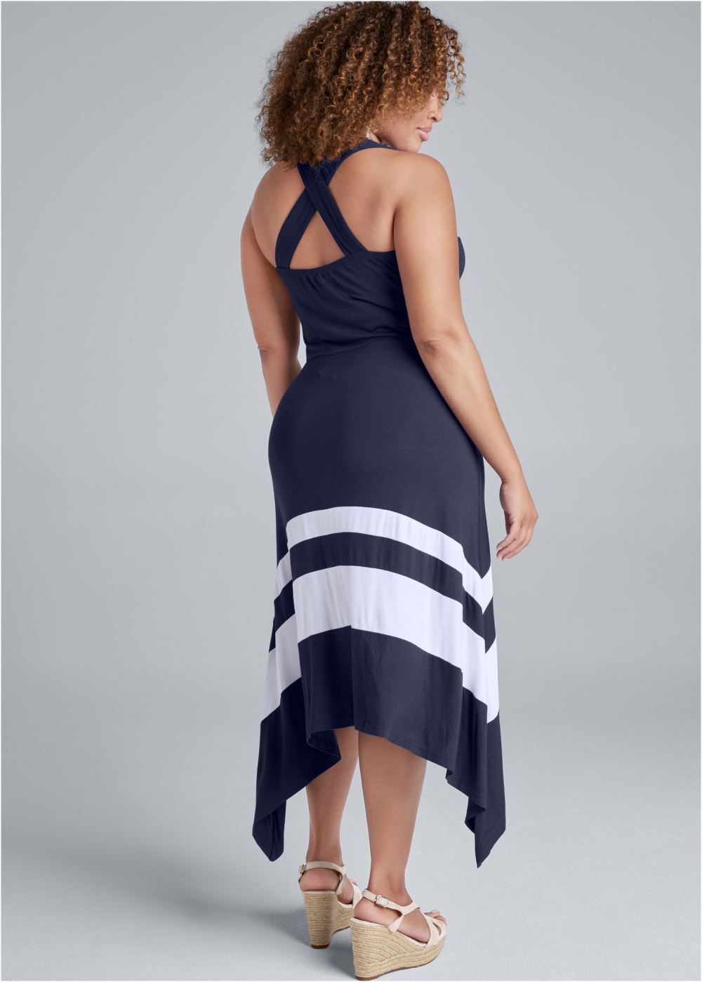 Venus Navy & White COLOR BLOCK MAXI DRESS