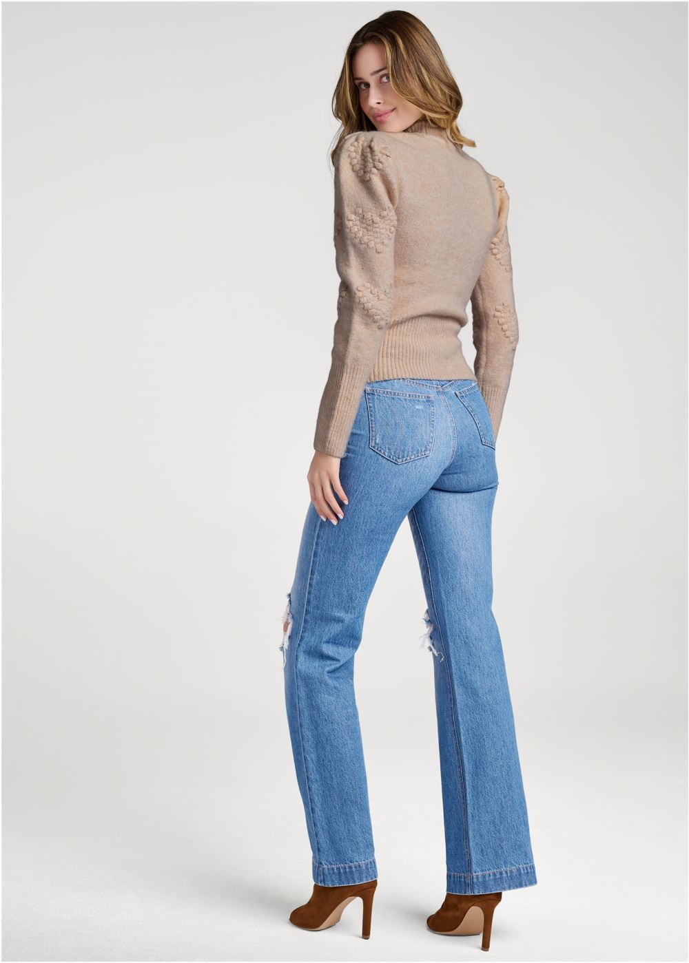 Venus Plus Size Balloon Sleeve Mock Neck Sweater in Moonlight