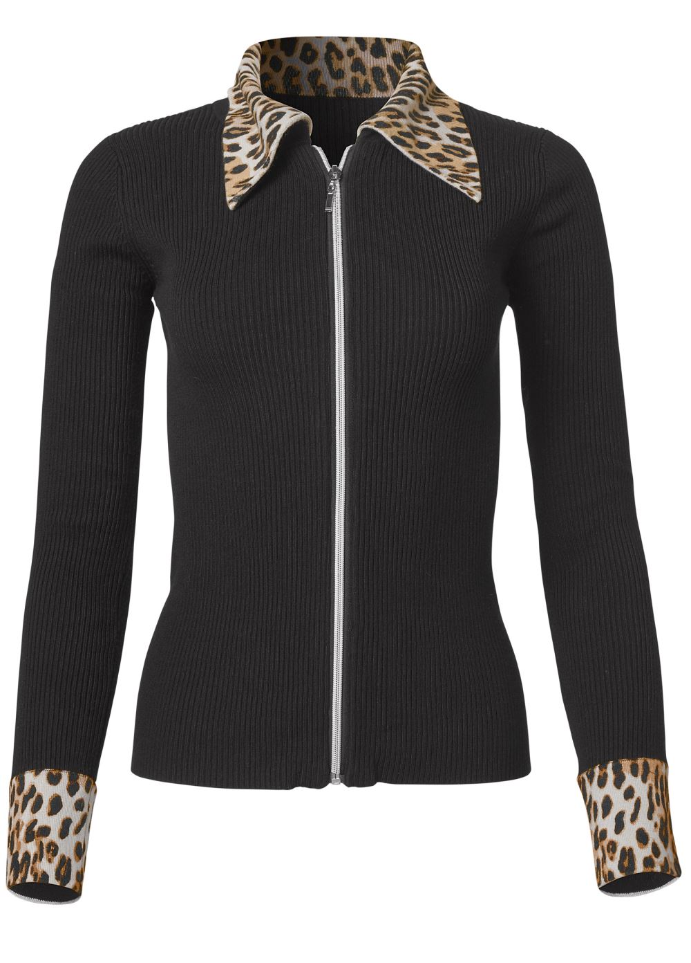 Venus Plus Size Zipper Front Cardigan in Black Multi