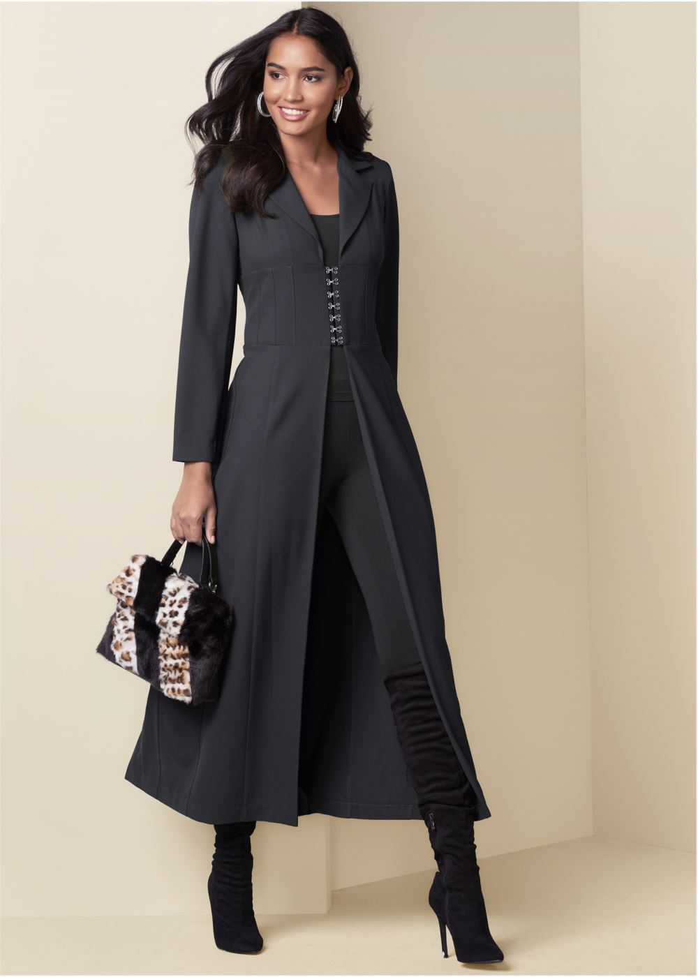 Venus Corset Detail Long Blazer in Black