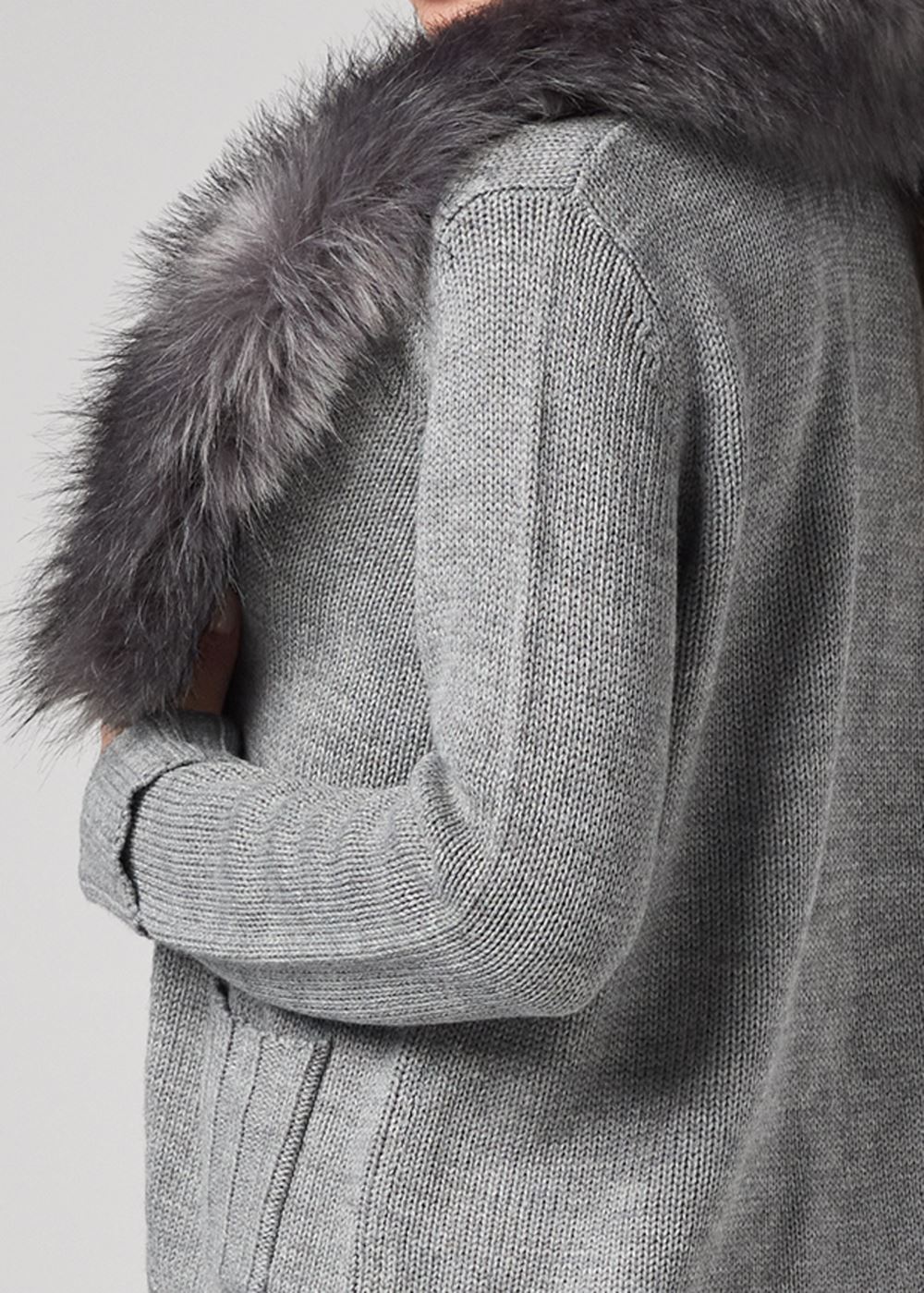 Venus Plus Size Faux Fur Trim Cardigan in Grey