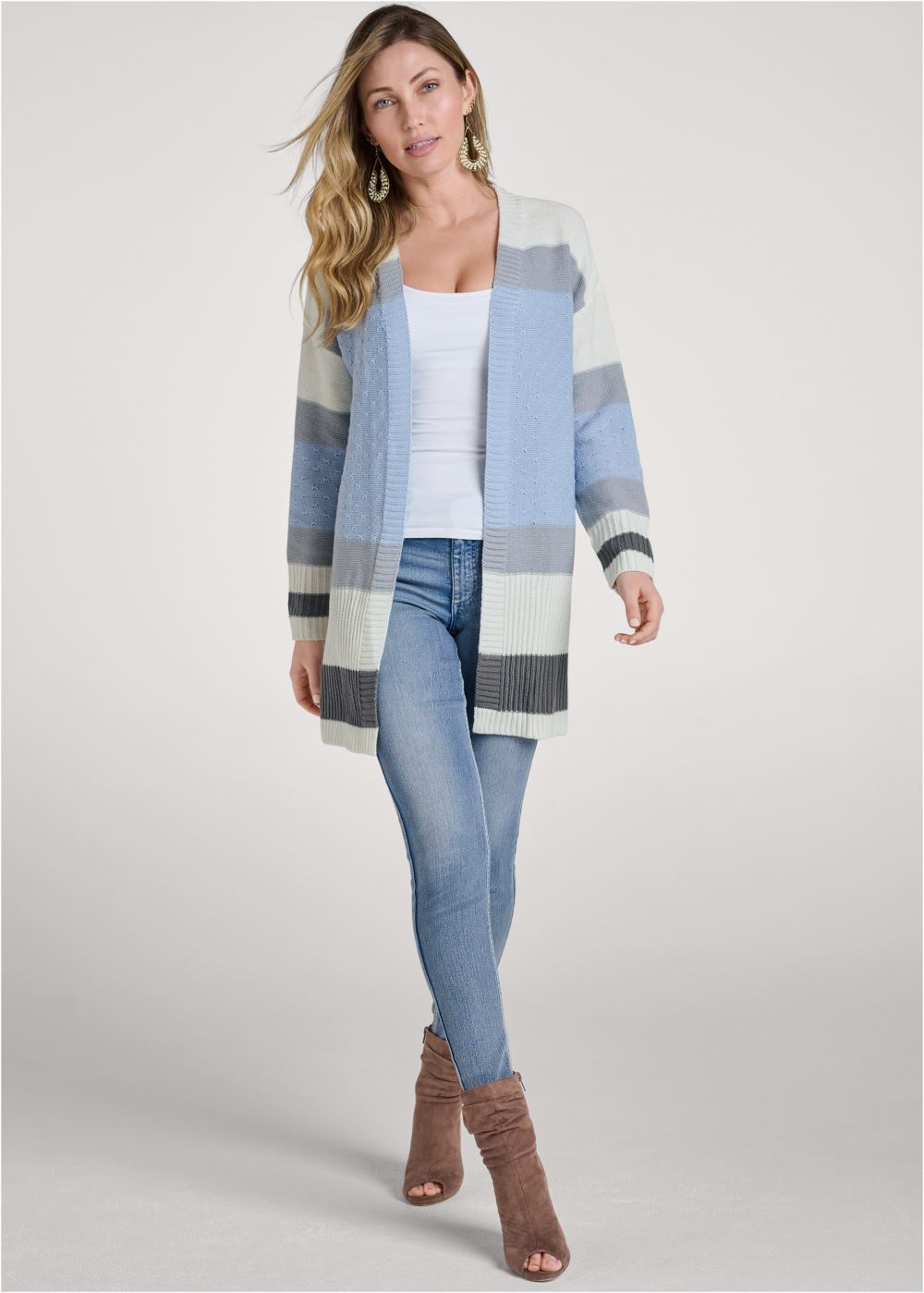 Venus Plus Size Color Block Stripe Cardigan in Blue Multi